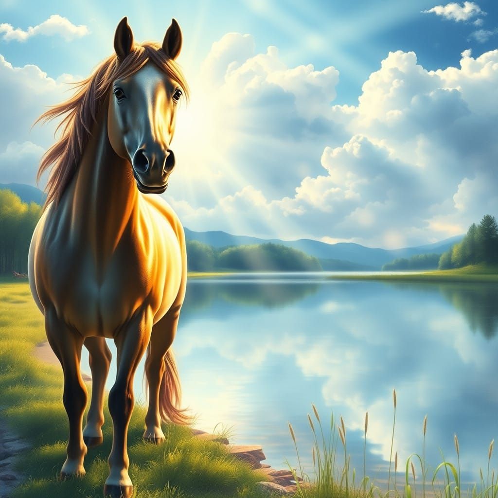 Majestic Horse in Serene Lake Landscape