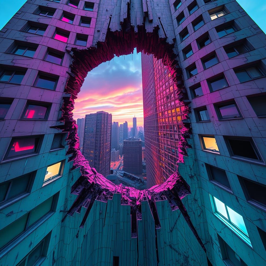 Cyberpunk Dystopian Abandonment in a Glitching Metropolis