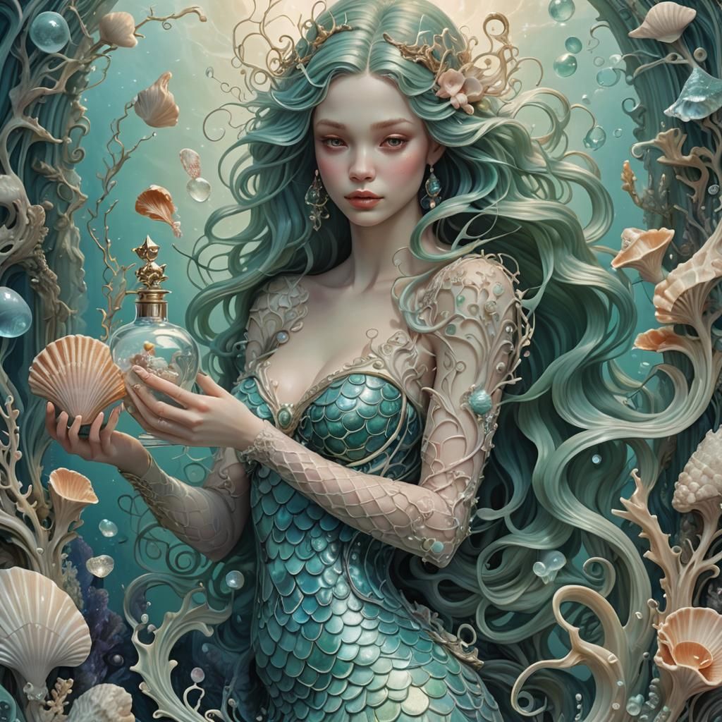 Mermaid with Seashell Heart in Dreamscape Style