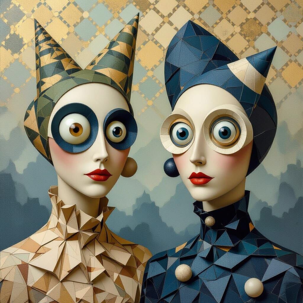 Surreal 3D Portraits with Klimt-Inspired Background