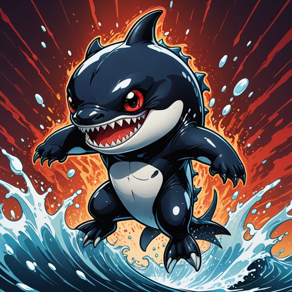 Vibrant Chibi Demonic Orca in Anime Style