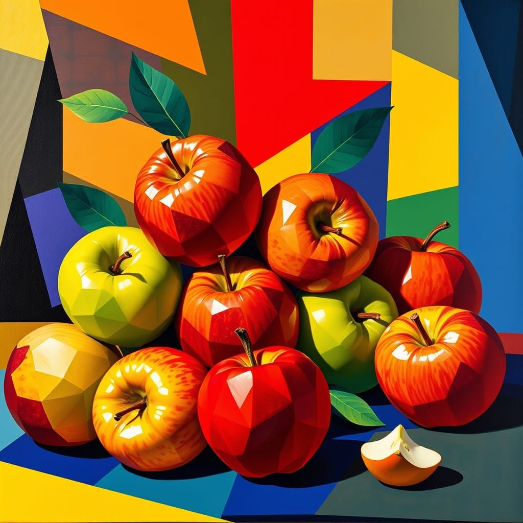 Cubist Still Life of Vibrant Apples