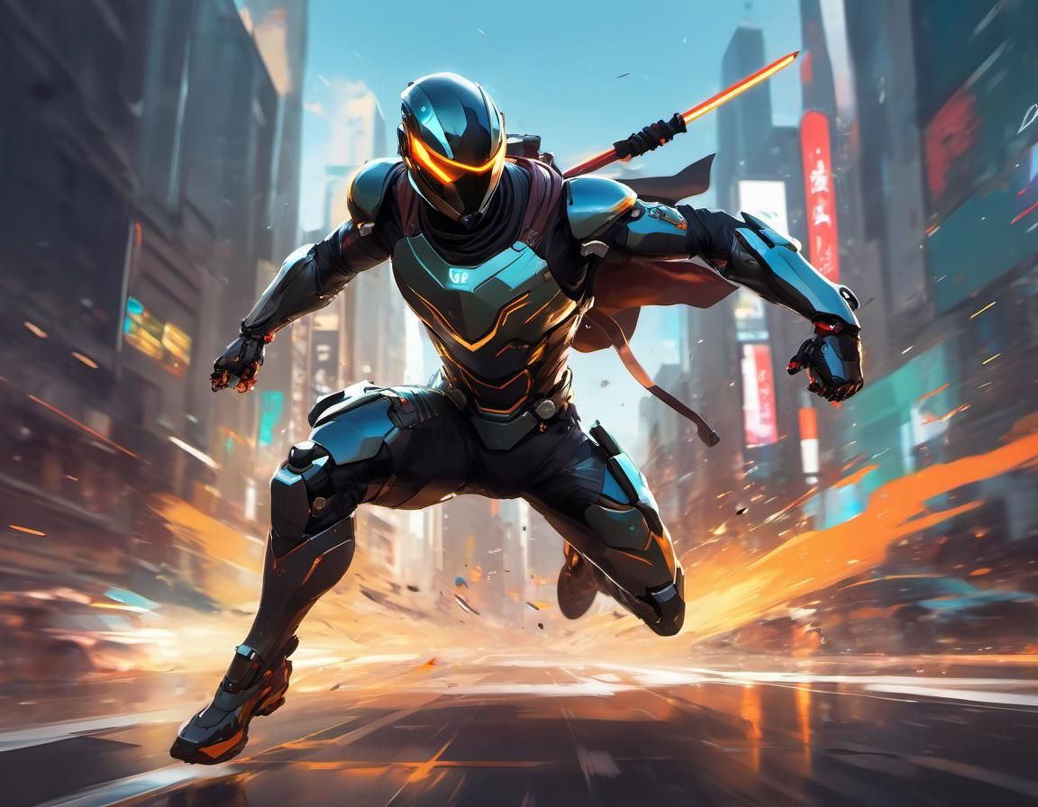 Cyborg Ninja Running, Dynamic Art Style