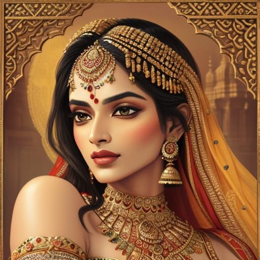 Ancient Indian Woman in Mughal Miniature Style