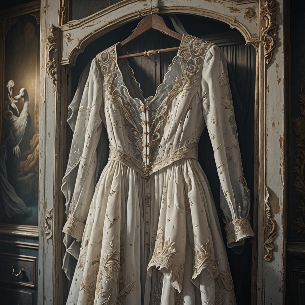 Swan Dress in Antique Wardrobe, Detailed Matte Painting