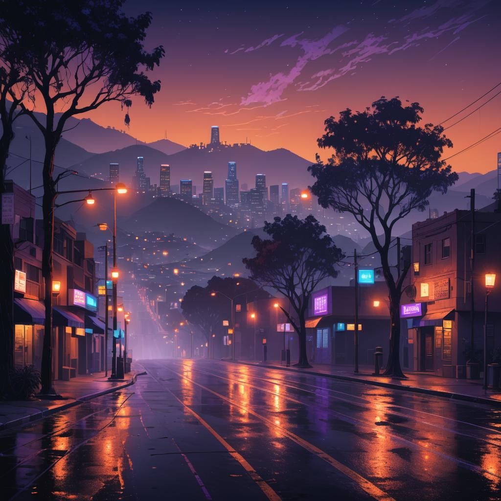 Los Angeles Night Street in Pixel Art