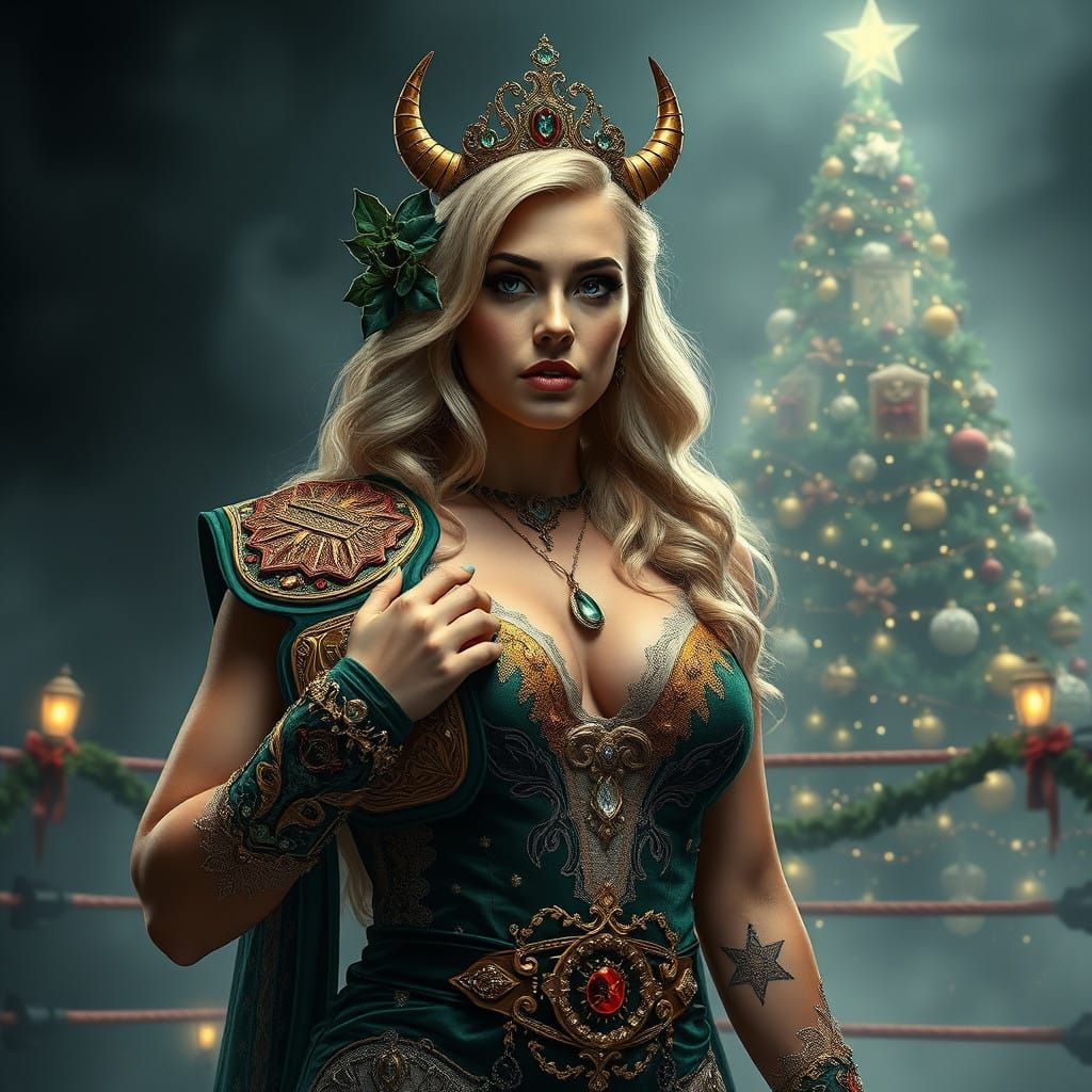 Elegant Wrestler Adorned with Art Nouveau Accents in Emerald...