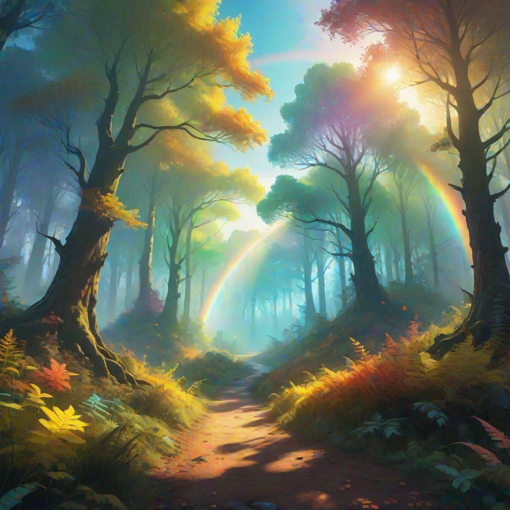 Mystical Forest: Invisible Day, Oil Painting Style