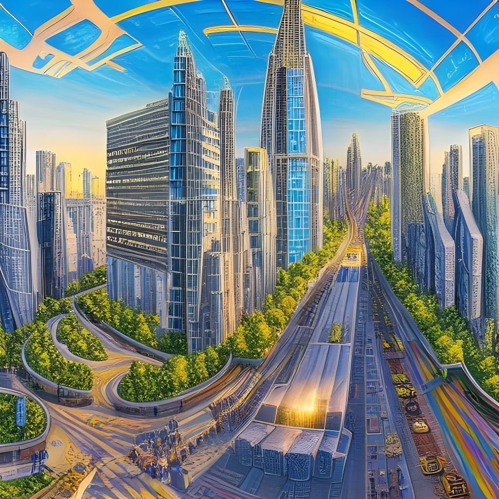 Monumental City Plaza in Cubist Style