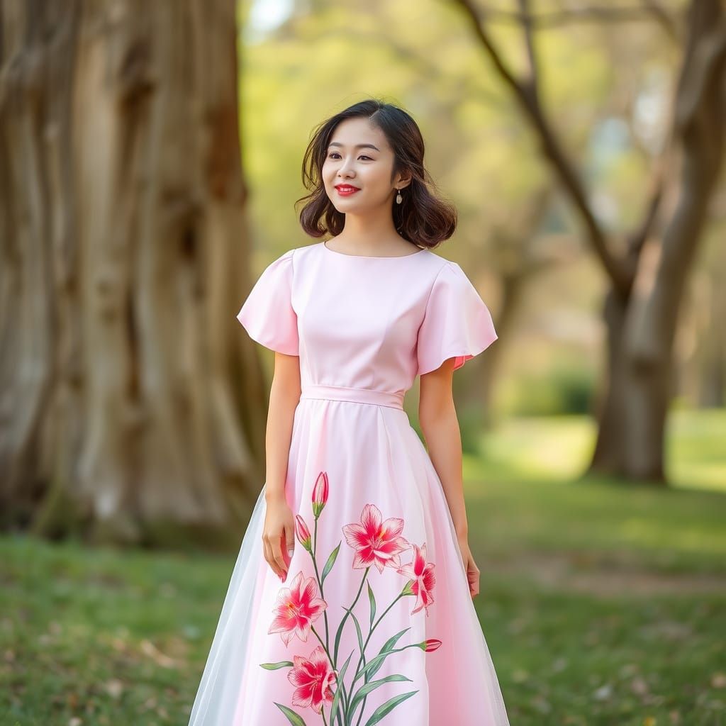 Woman's Pink Lily Dress for Spring