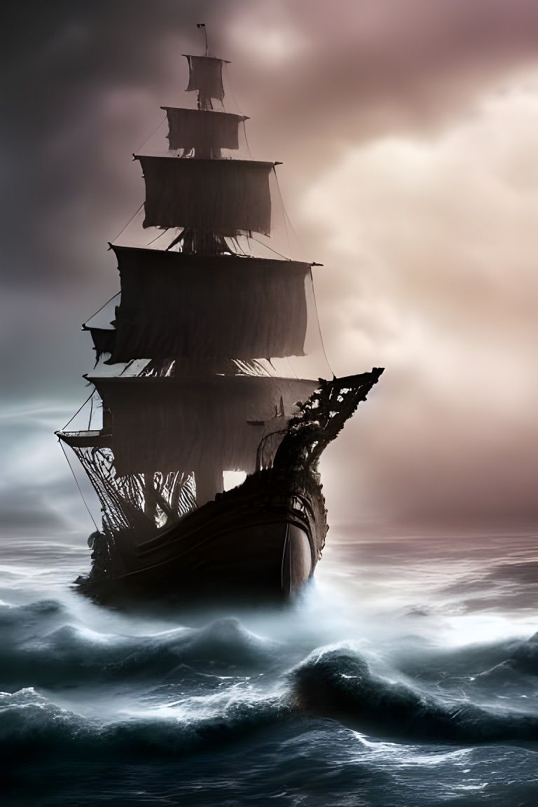 The Flying Dutchman Pirate Ship in Stormy Seas
