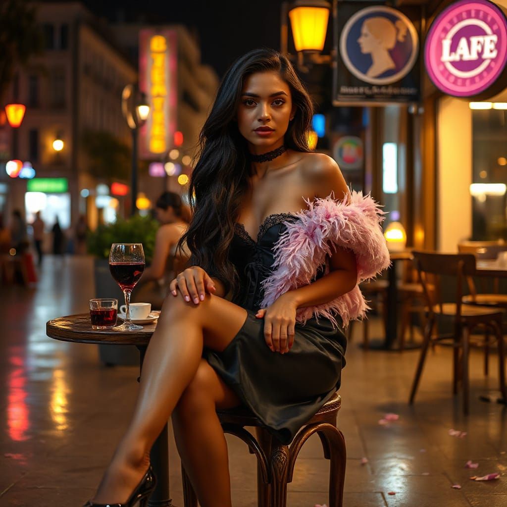 Parisian Cafe: Adivasi Woman in Feather Boa