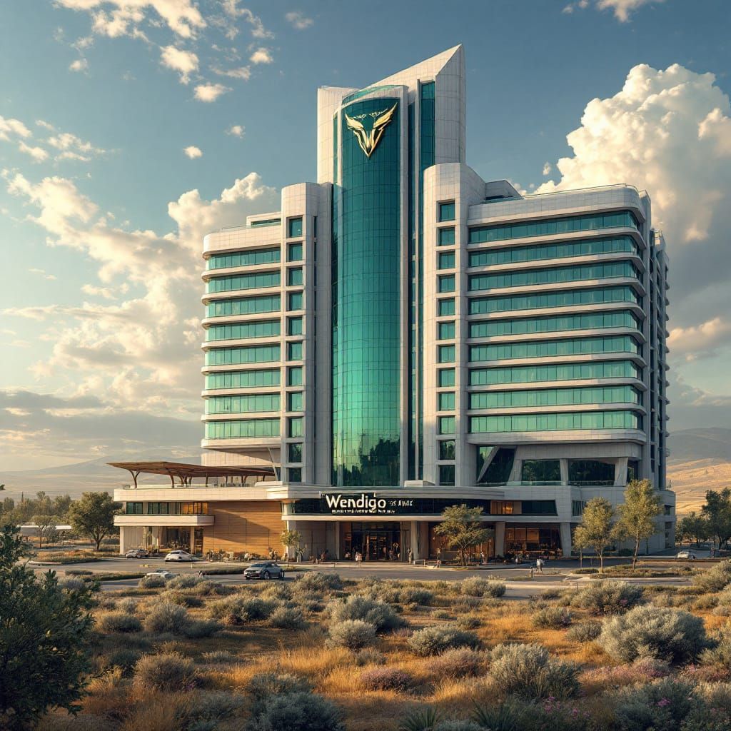 Central Valley, California countryside. The new hotel, an em...