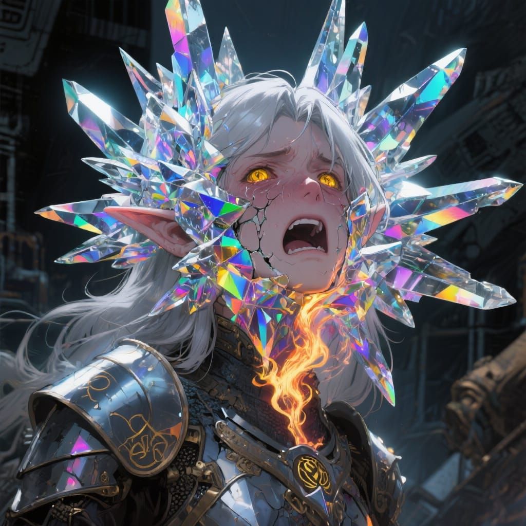 Agonized Elf Warrior Encased in Crystal Spires