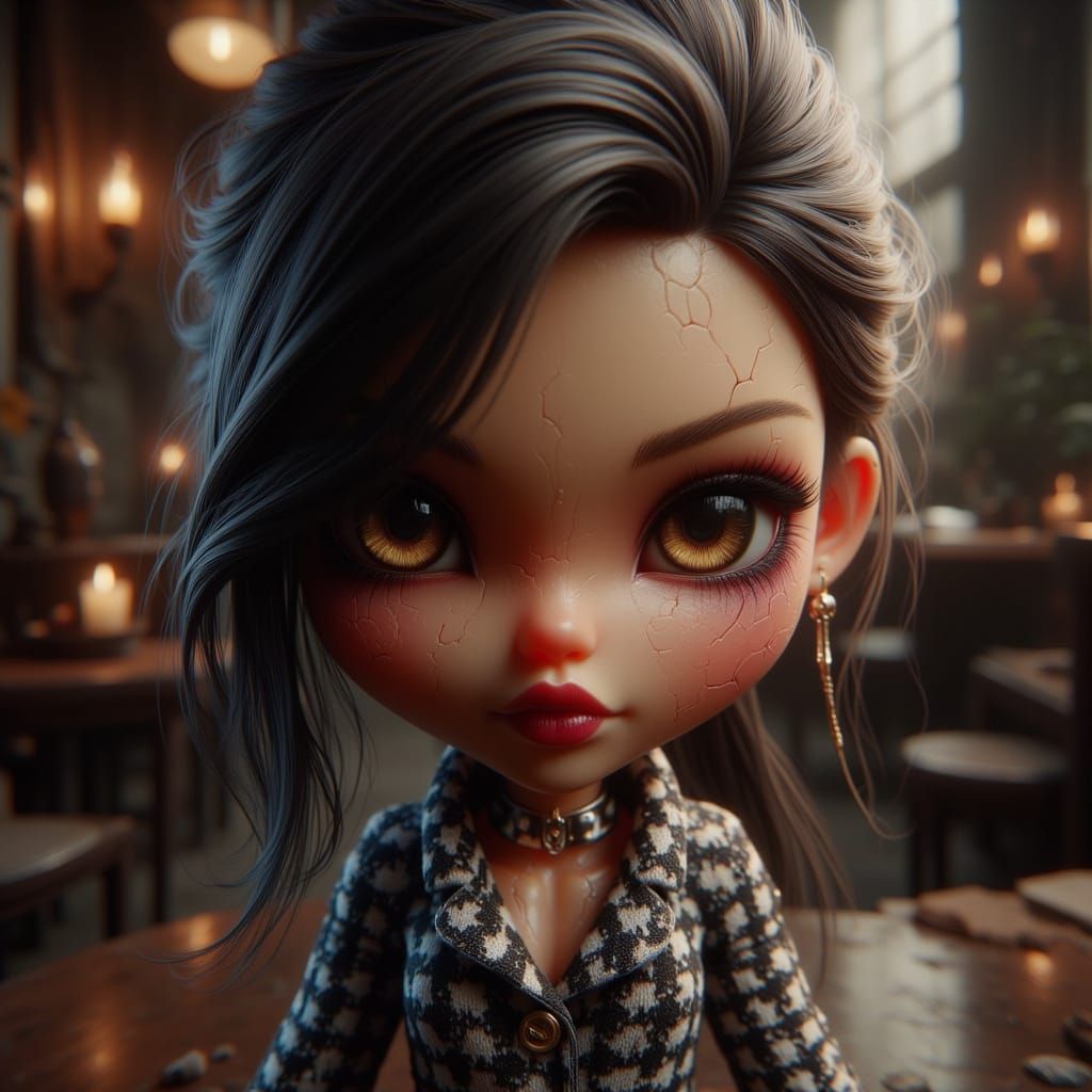 Mini Blythe Doll Portrait in Digital Art Style