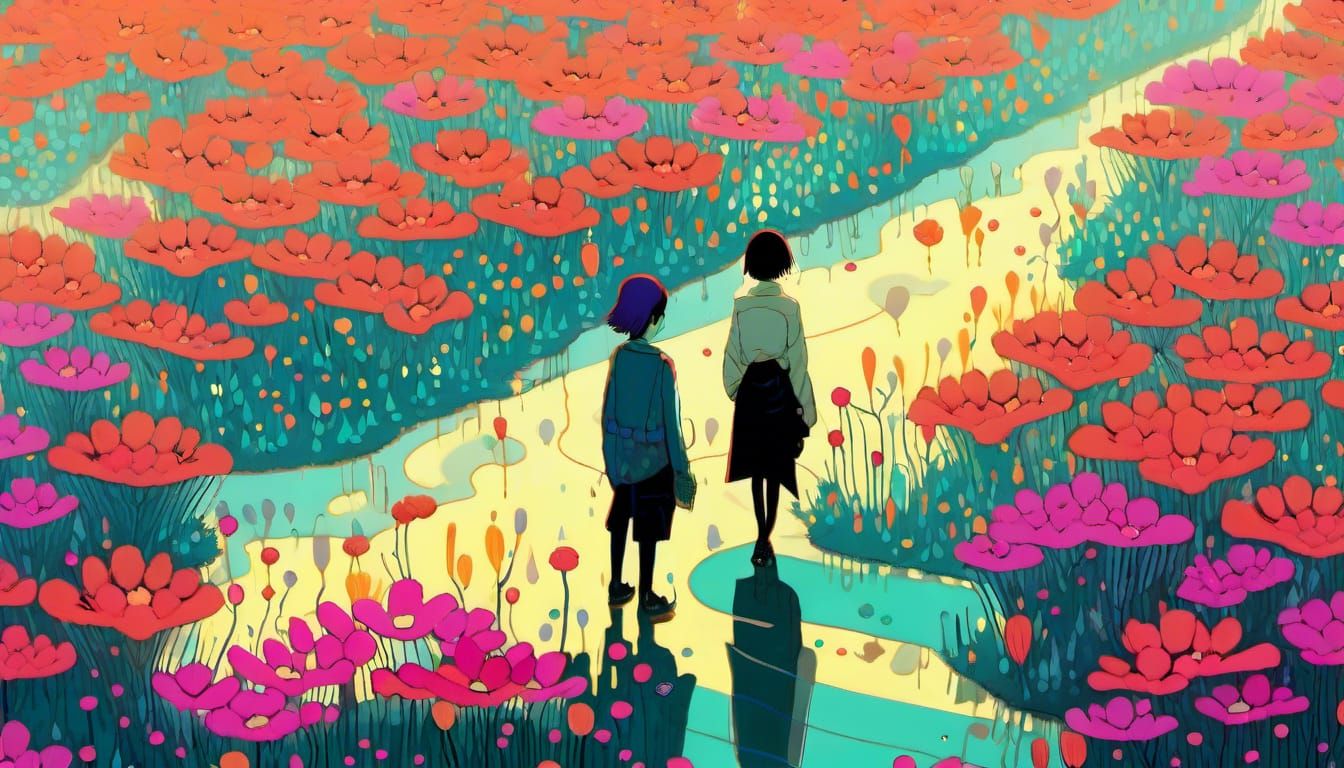 Colorful Flower Field: Digital Illustration in Composite Sty...