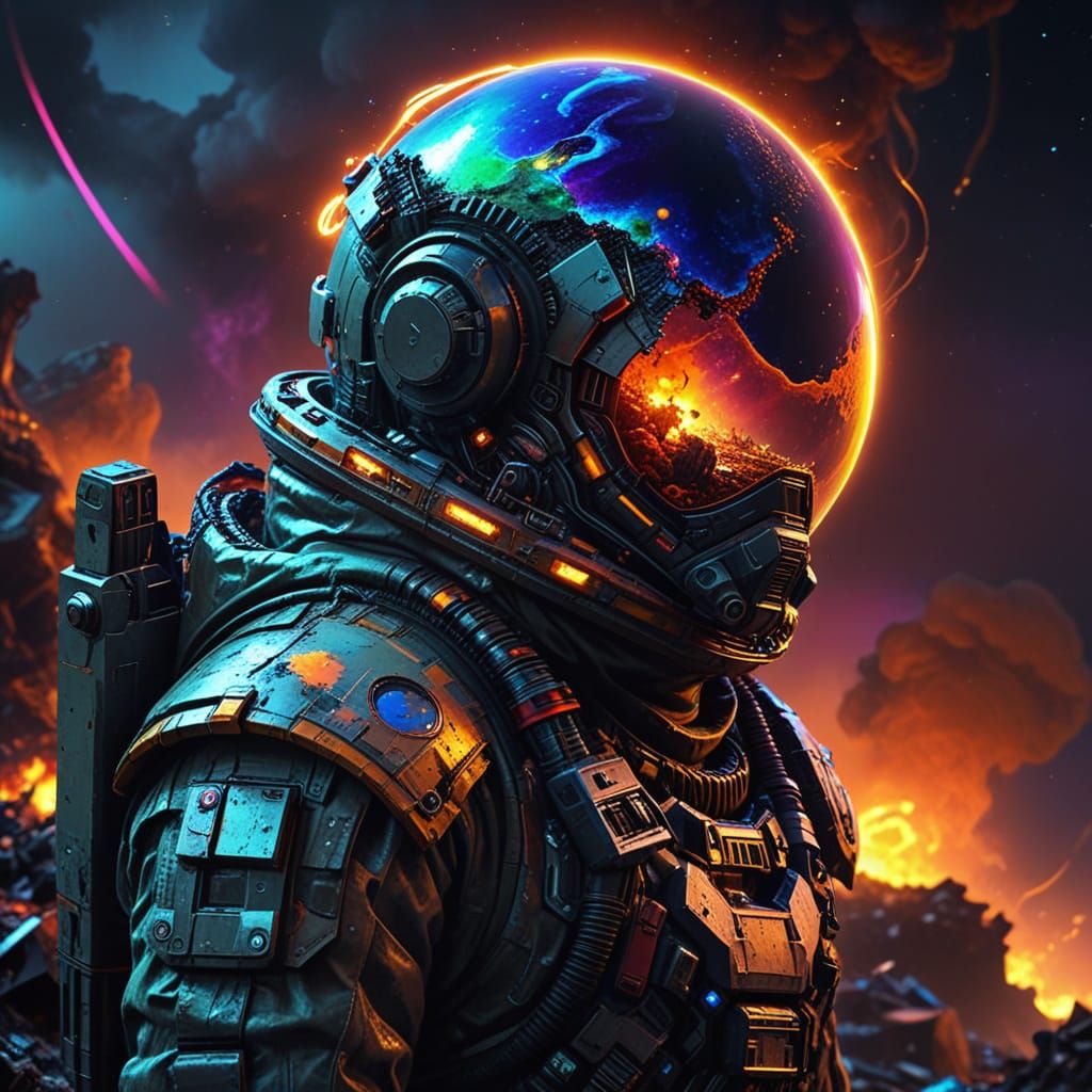 Dystopian Sci-Fi Planet with Neon Lights