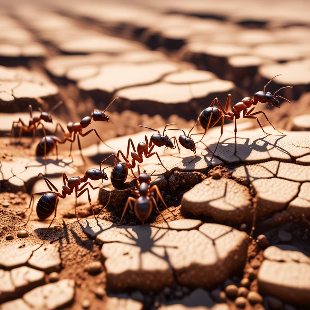 Ants Marching on Cracked Earth: Macro Photography