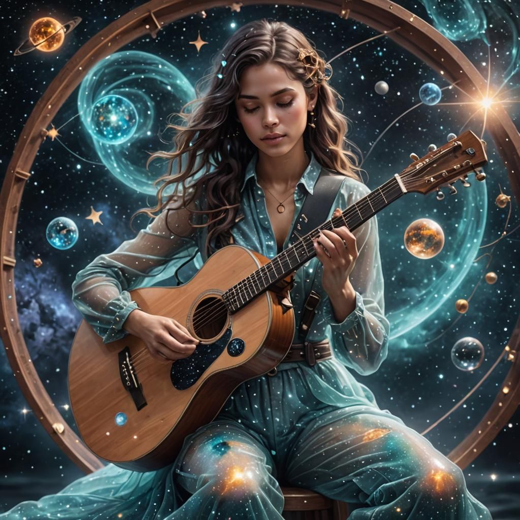 Romantic Guitarist Plays in Interstellar Universe