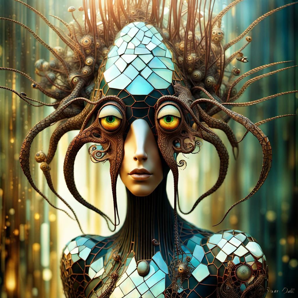 Futuristic Robot Octopus with Optical Illusions