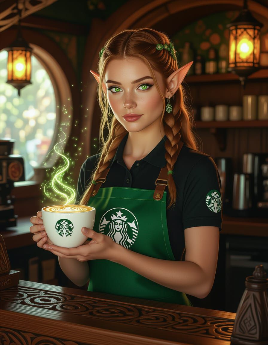 Elven Starbucks Barista with Magical Latte Art