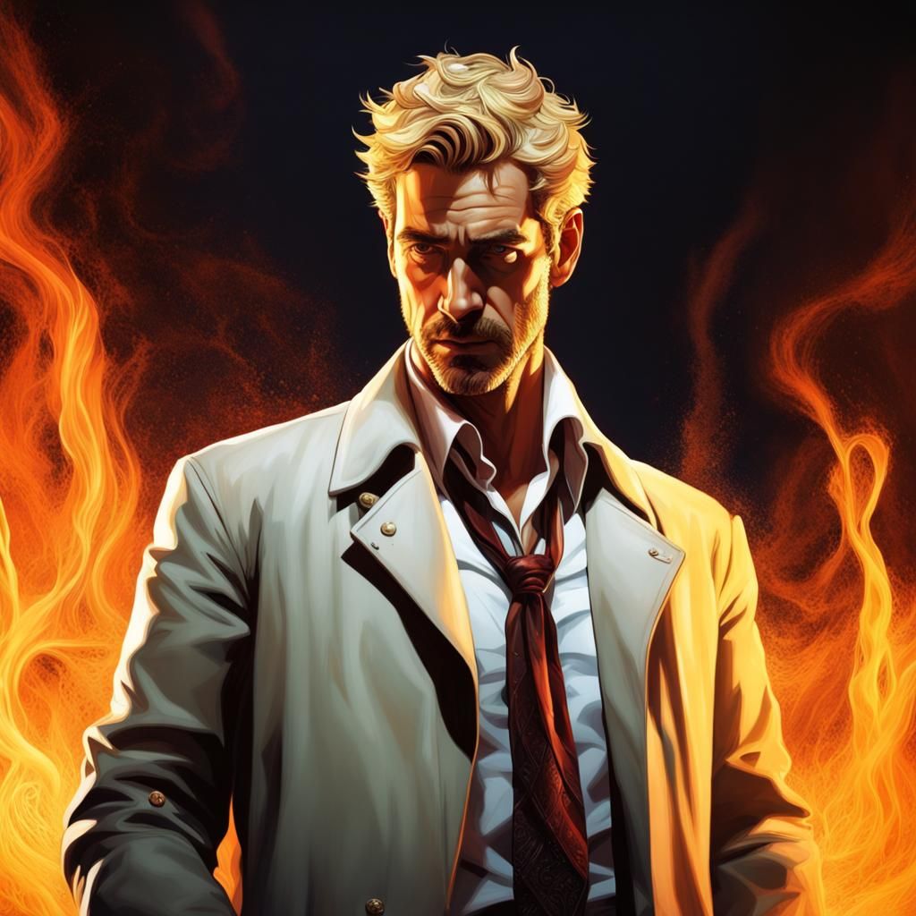 Hyperrealistic John Constantine Portrait in Splash Art Style