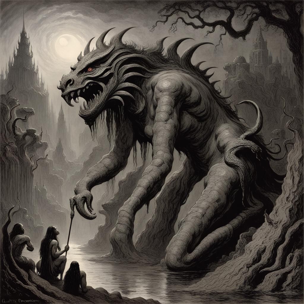 Horrific Naga in Dark Fantasy Style