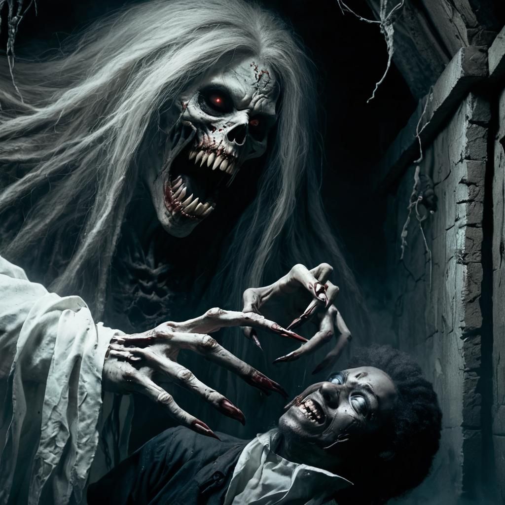 Eerie Spectral Woman Emerges from Crypt