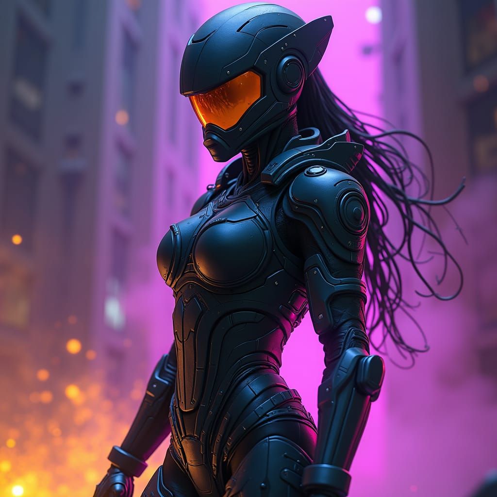 Sci-Fi Soldier in High-Tech Armor, Dark Fantasy Art