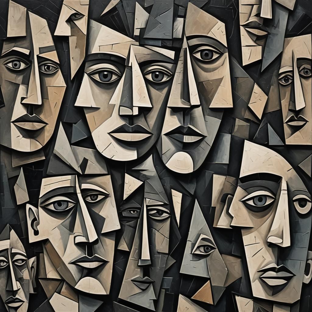 Cubist Portrait with Obsidian Shards