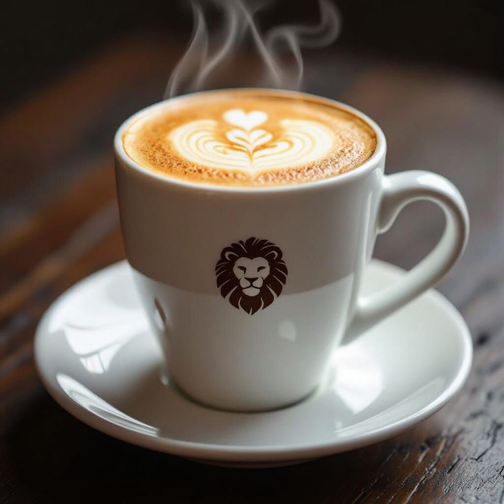Steaming Cappuccino With Lion Foam Art