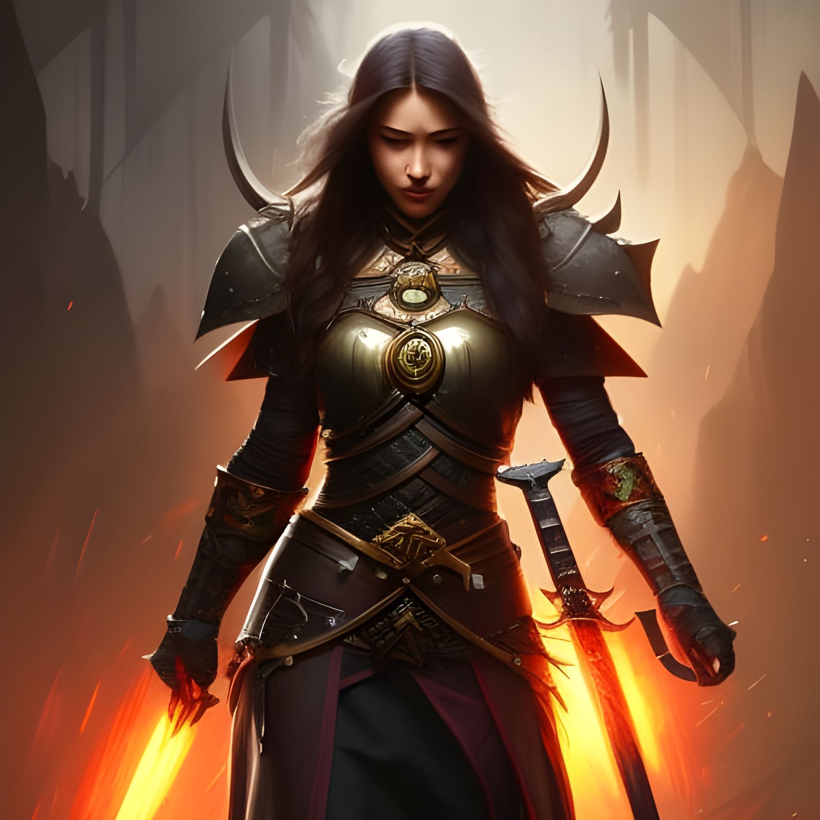 Gaelic Asian Fantasy Warrior Portrait in Art Nouveau Style