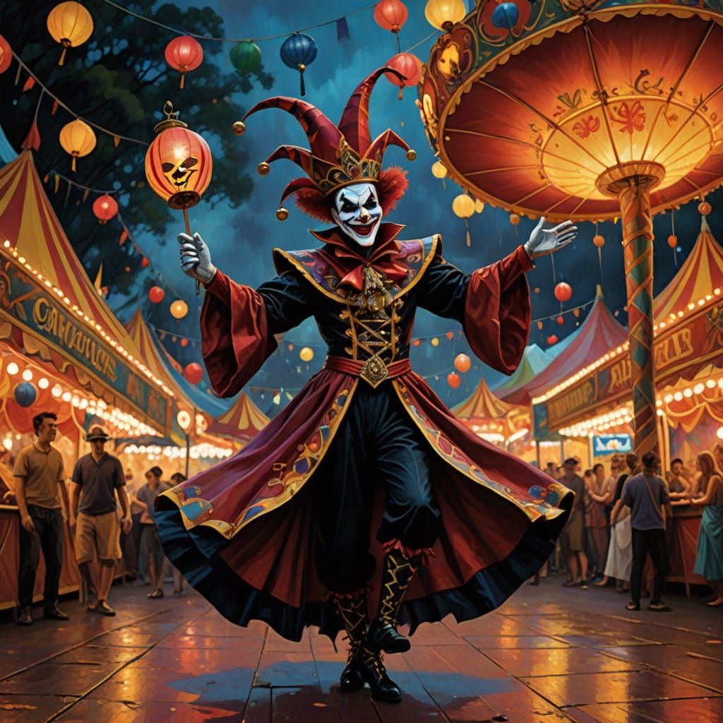 Vibrant Carnival Jester in Impasto Style