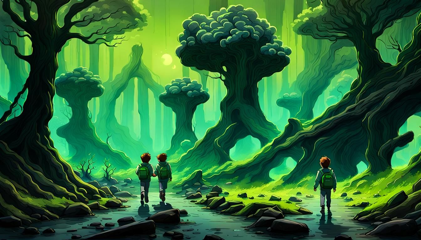 A landscape of molten hot magma with Trees