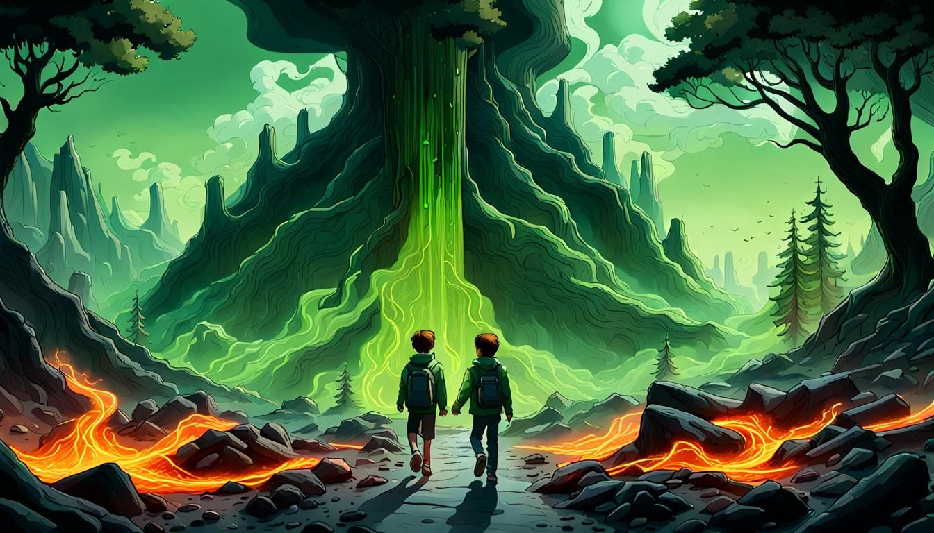 A landscape of molten hot magma with Trees