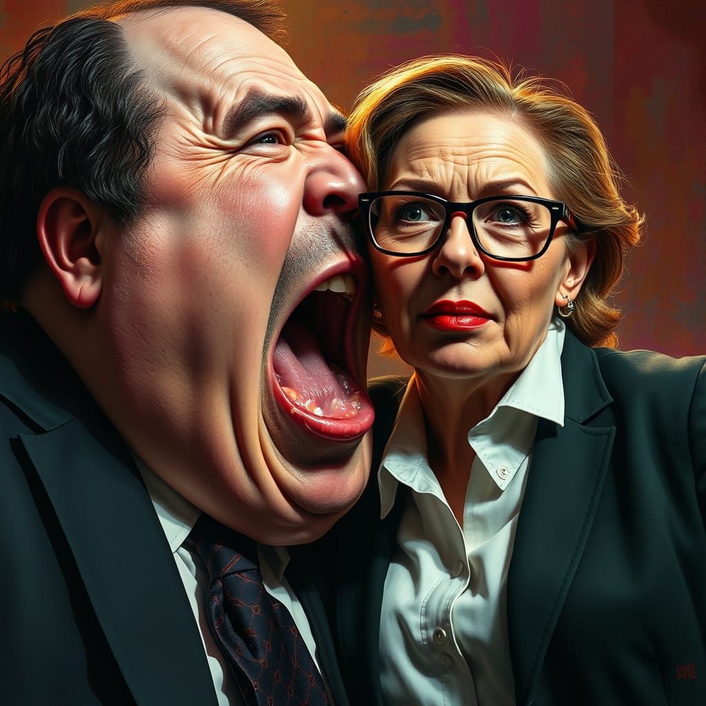 Hyperrealistic Man Devouring Teacher in Splash Art Style