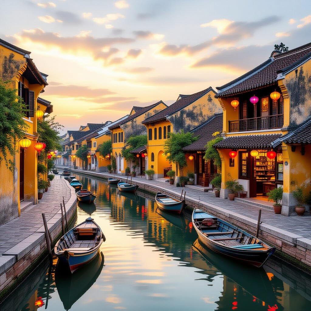 Hoi An Ancient Town at Sunset, Ultra-Realistic Detail
