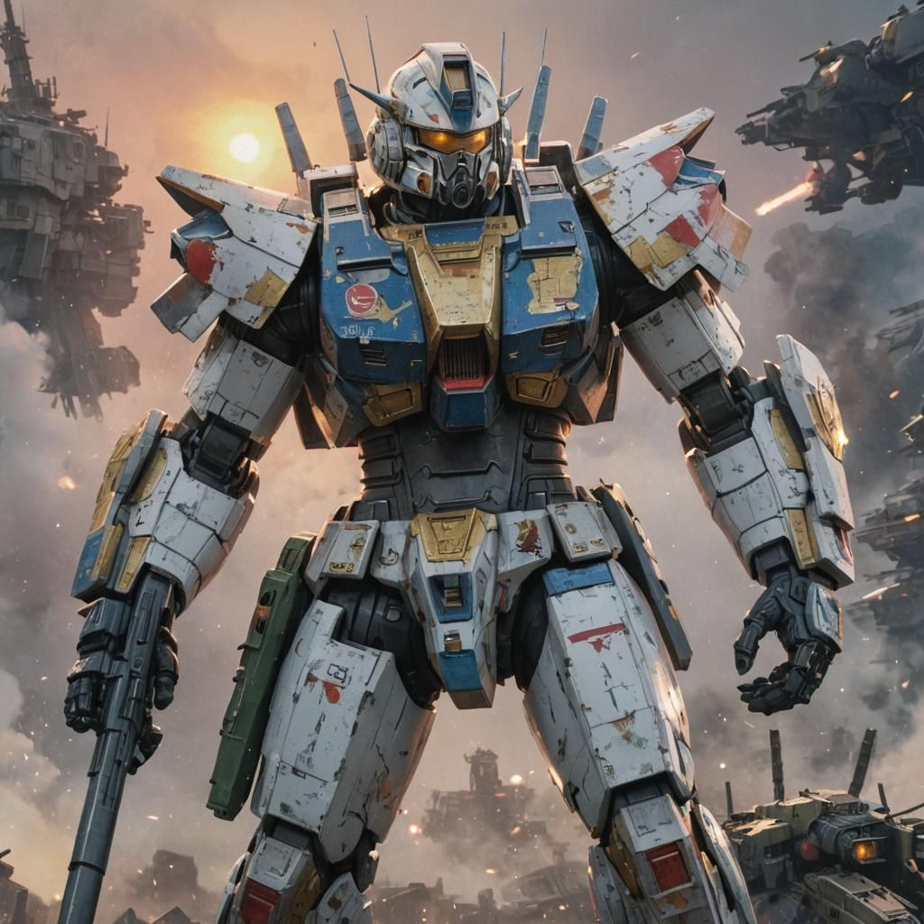 Napoleon on Gundam Leading Army: Watercolor Concept Art