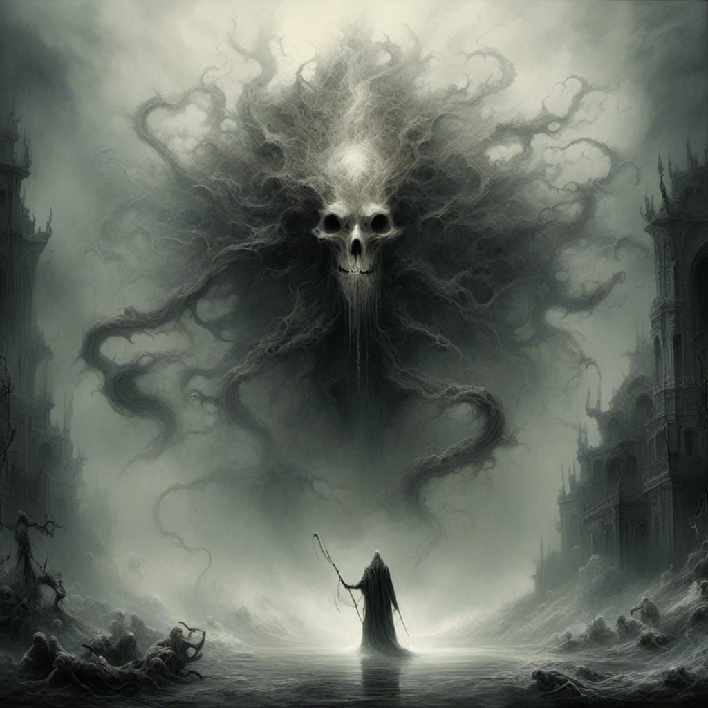 Distraught Ghost in Ethereal White Mist