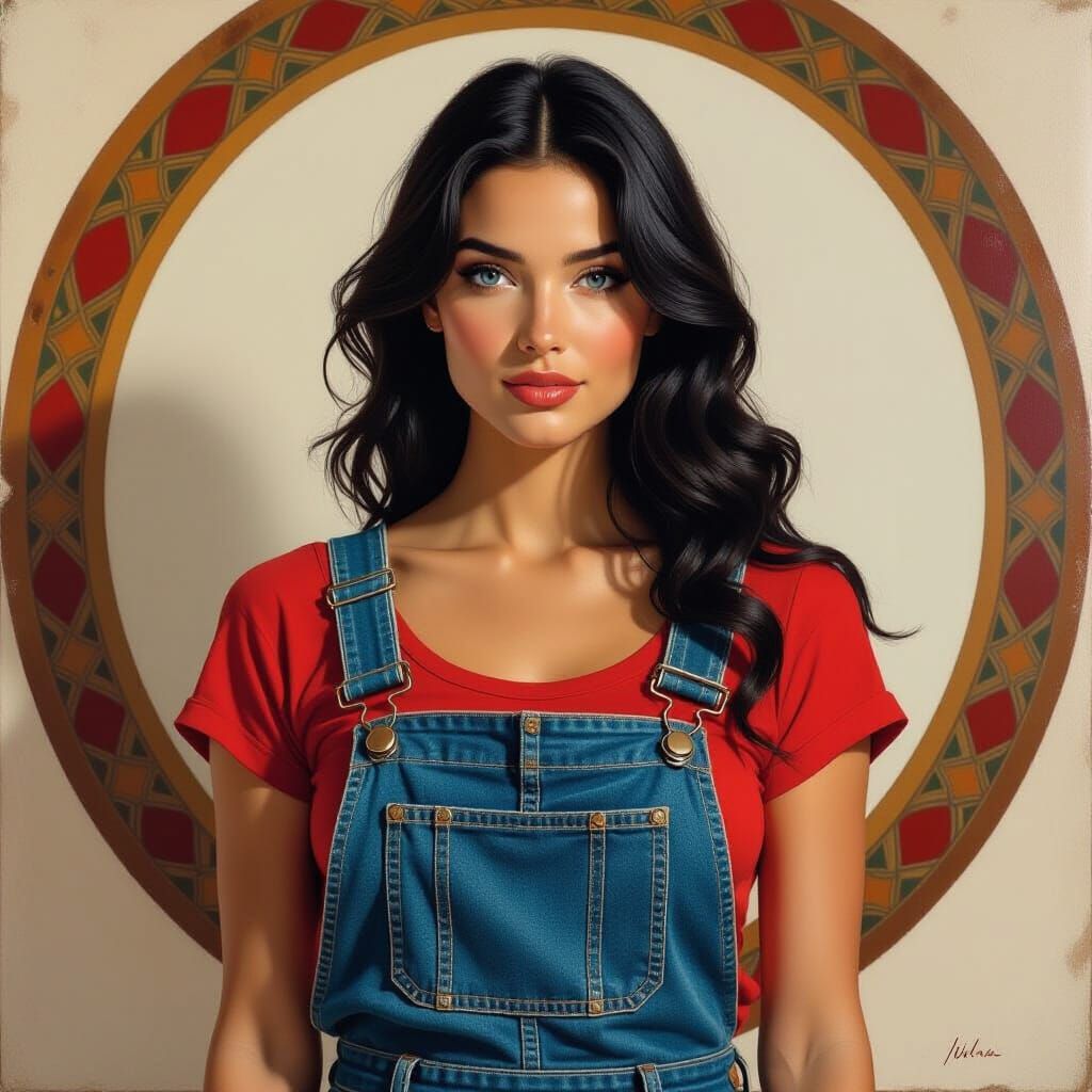 Renaissance Woman in Overalls as Michelangelo Painted