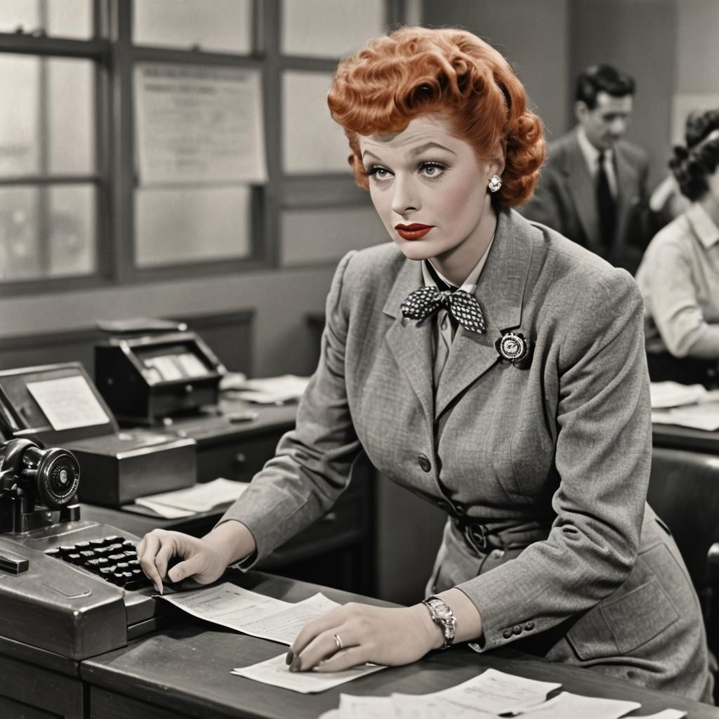 Humorous Historical Photo of Red-Haired Bank Teller