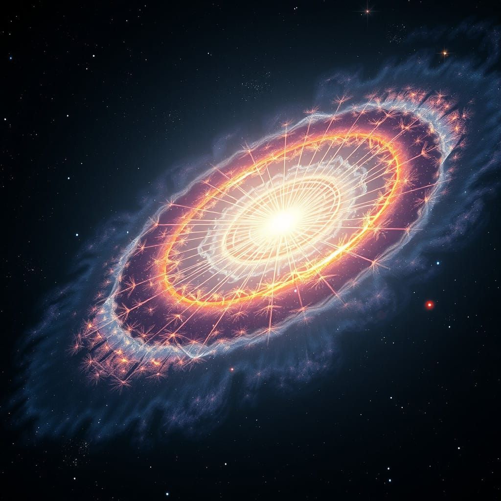 Surreal Galaxy Blooms in Cosmic Space with Delicate, Feather...