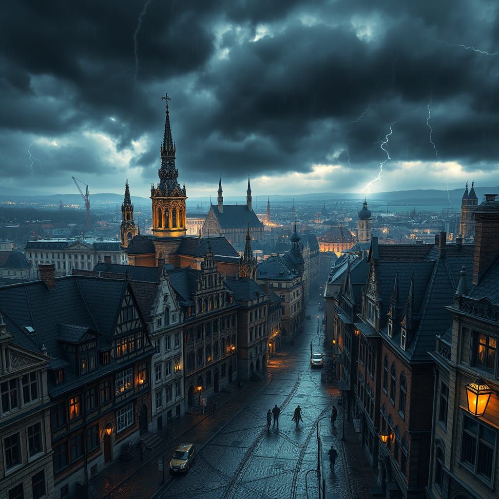 Majestic, Centuries-Old Gothic City in Turbulent Storm