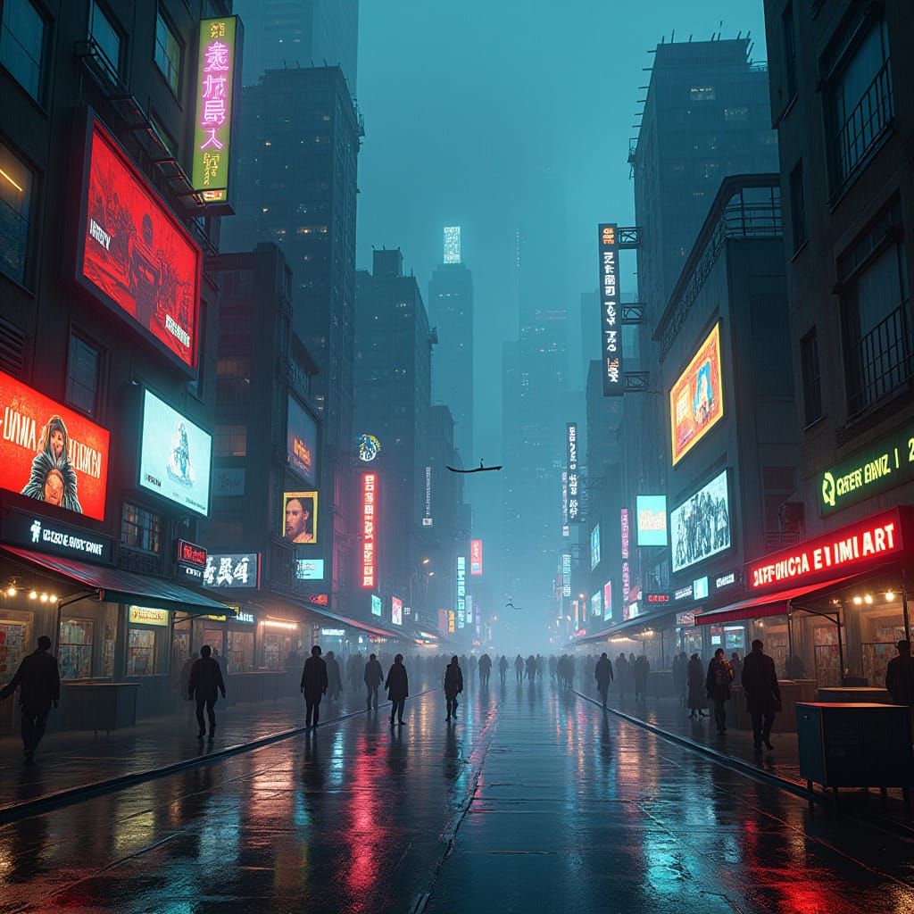 Cyberpunk Cityscape on a Rainy Day