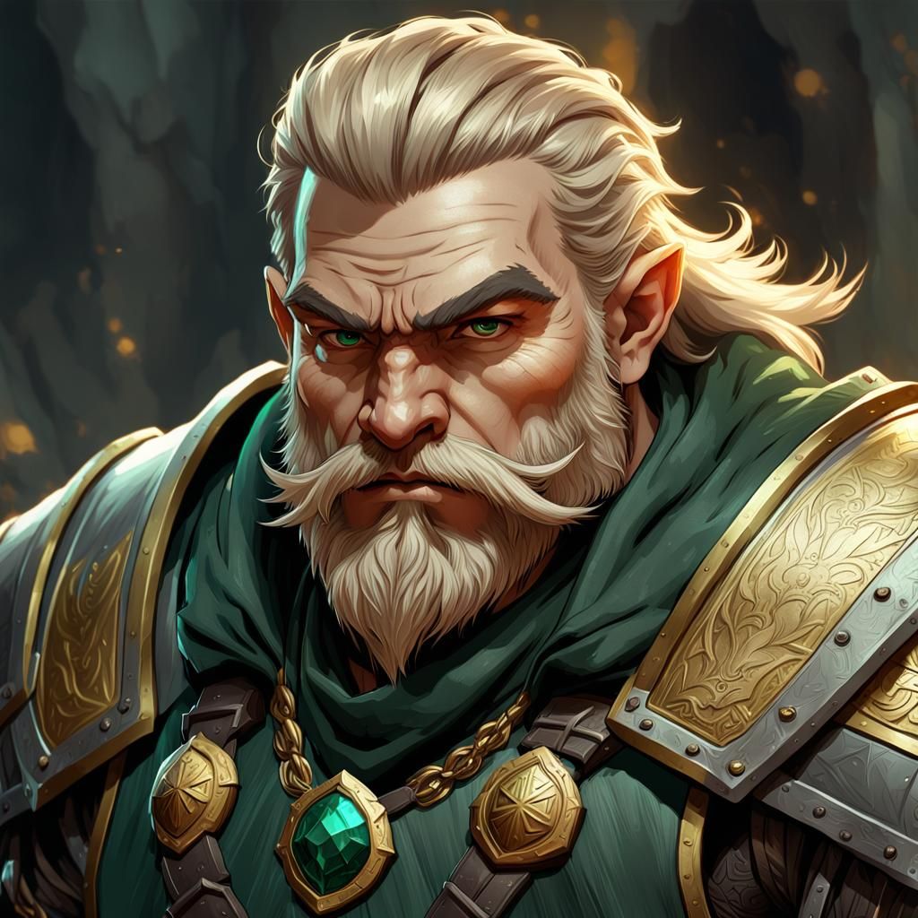 a young dwarf warrior with short blond hair and a short, nea...