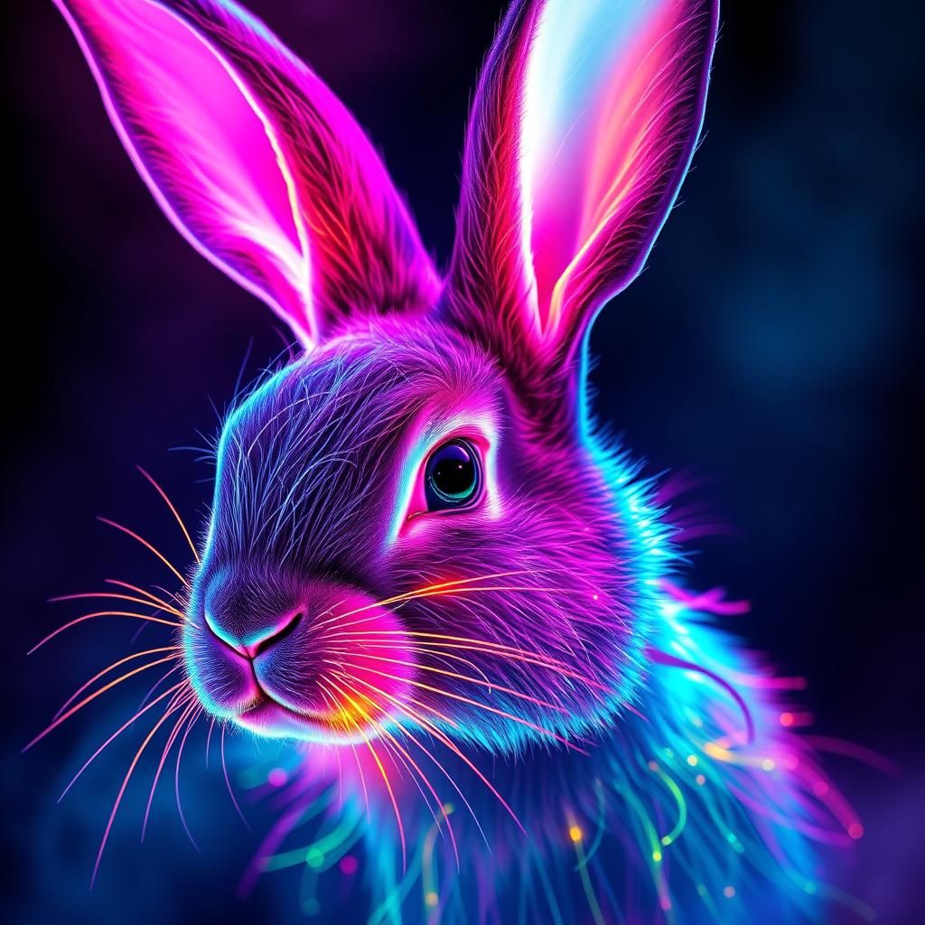 Electric Neon Bunny in Mystical Void