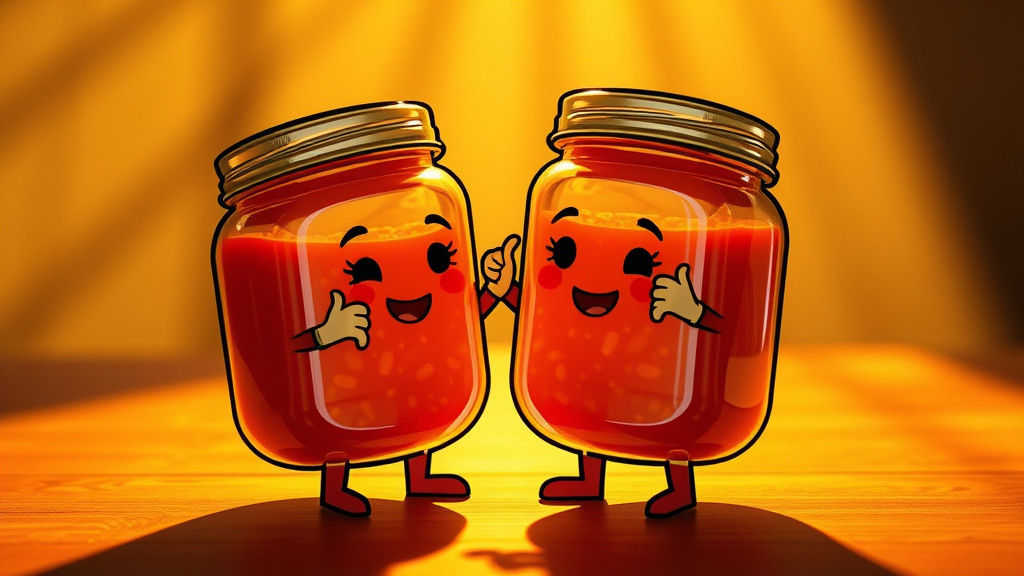 (Cute adorable chibi personified Jars Of Sauce dancing the s...