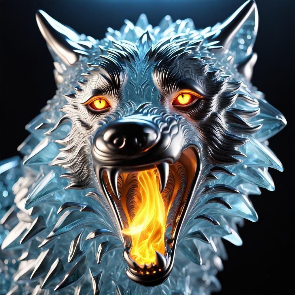 crystal wolf blowing fire  🔮🔥🐺