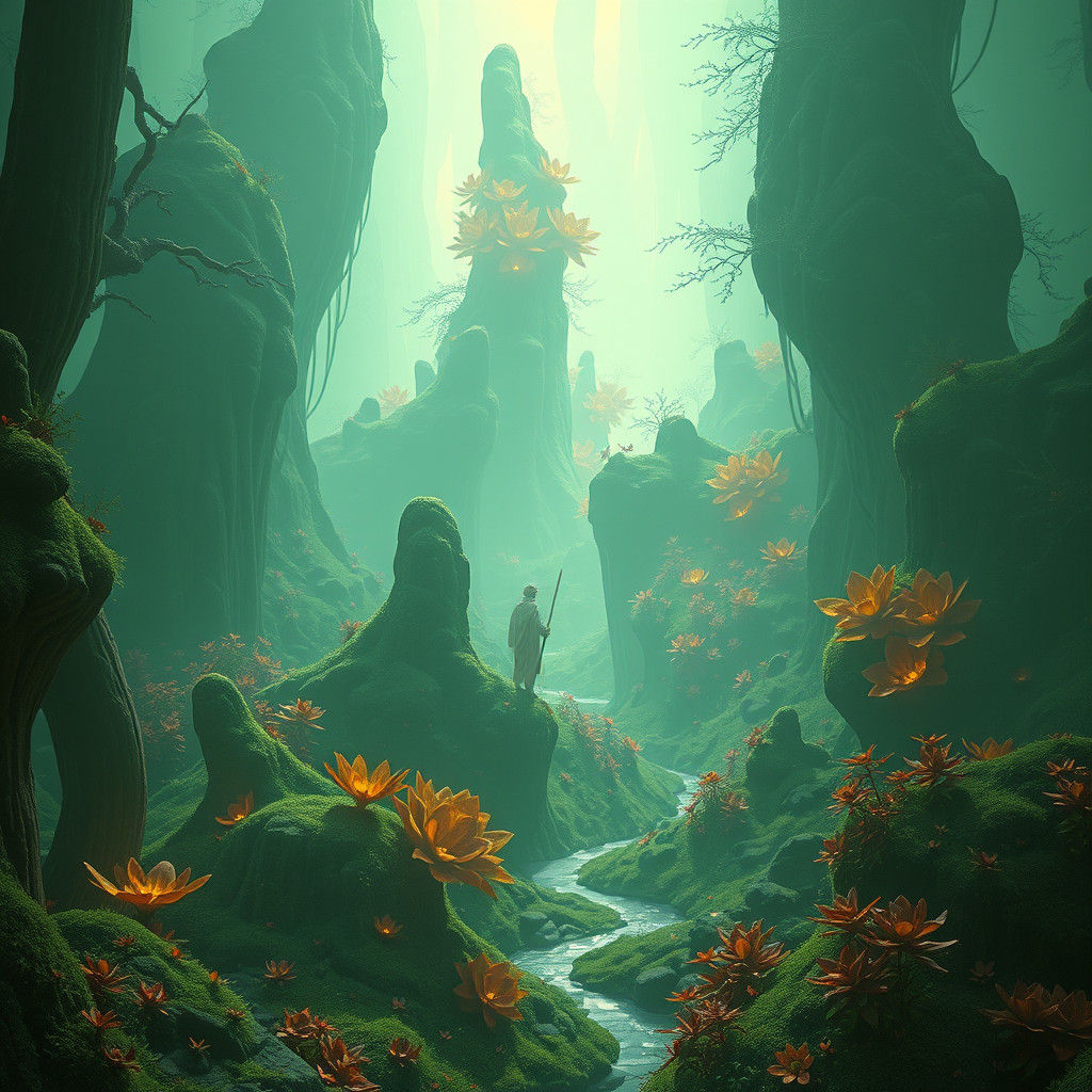 Emerald Realm: A Matte Painting of Mystical Flora
