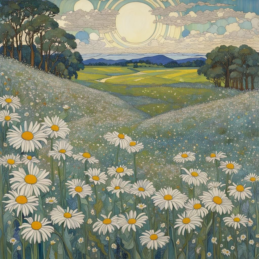 Whimsical Victorian Floral Landscape in Vibrant Colors